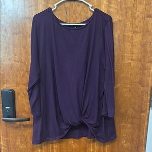 Women's Gibson Dark Purple Long Sleeve Top With Tie At Bottom Size 1X